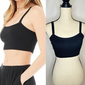 Alo Yoga  Whisper Black Rib-Knit Crop Bra Tank